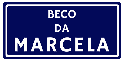 Logotipo do Beco da Marcela em formato de placa de rua